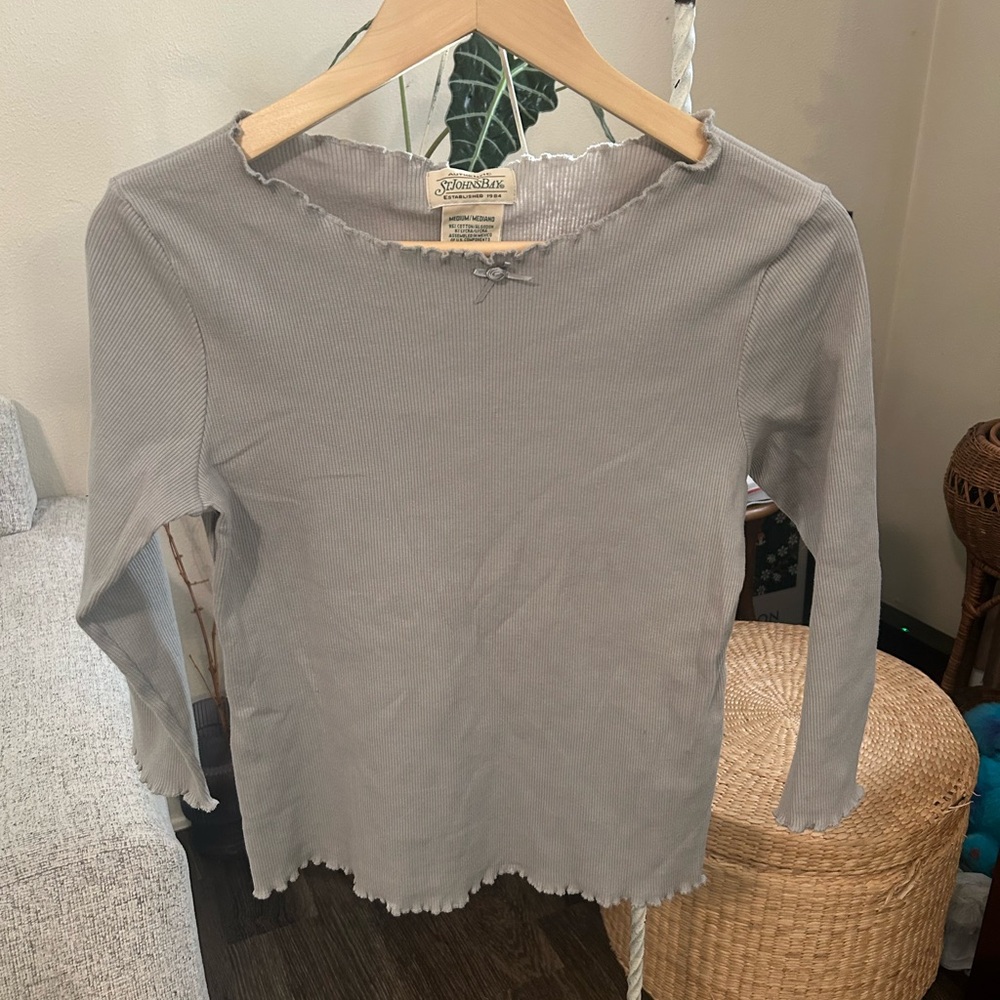 Y2K Vintage 90s Gray Women's Top rose ribbon ruffle babydoll